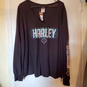 Harley-Davidson NWT long sleeve pink and black V neck shirt